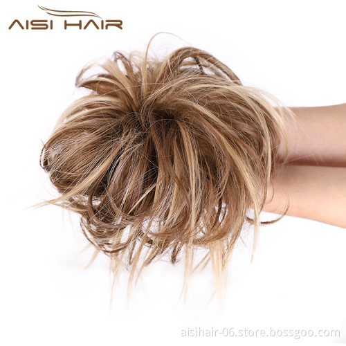 Aisi Hair Mixed Brown Blonde Chignon Curly Bun Pad Chignon Elastic Band Ribbon Ponytail Rope Rubber Hair Extension For Women